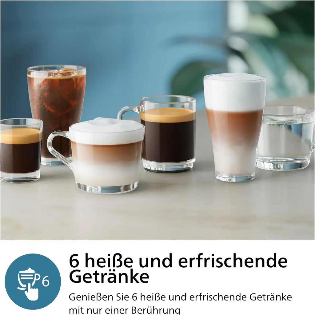 Philips 2300 Serie Vollautomatische Espressomaschine - 4 Getränke, modernes Farb-Touchscreen-Display, LatteGo-Milchsystem, SilentBrew, Keramikmahlwerk, AquaClean-Filter. Weißes Chrom (EP2333/40)