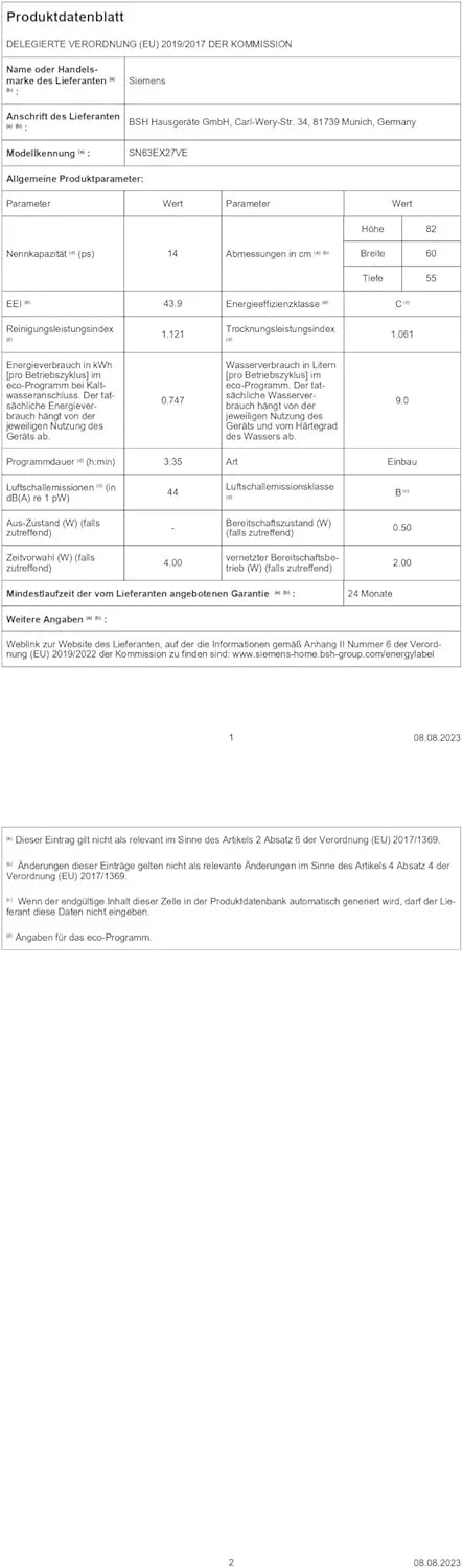 Siemens SN63EX06VE, iQ300 Smarter Geschirrspüler, Vollintegrierte Spülmaschine, 60 cm, Besteckschublade, Extra leise, varioSpeed, Automatische Türöffnung, Dreifach rackMatic, infoLight, intesiveZone