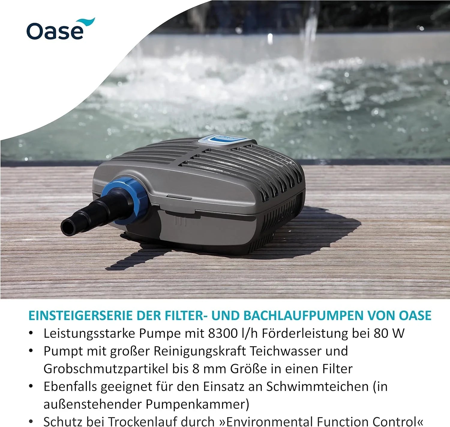 OASE 51096 Filter und Bachlaufpumpe AquaMax Eco Classic 5500, 5300 l/h Förderleistung, energiesparende Bachlaufpumpe, Teichpumpe, Filter, Pumpe, Bachlauf, Dunkelgrau