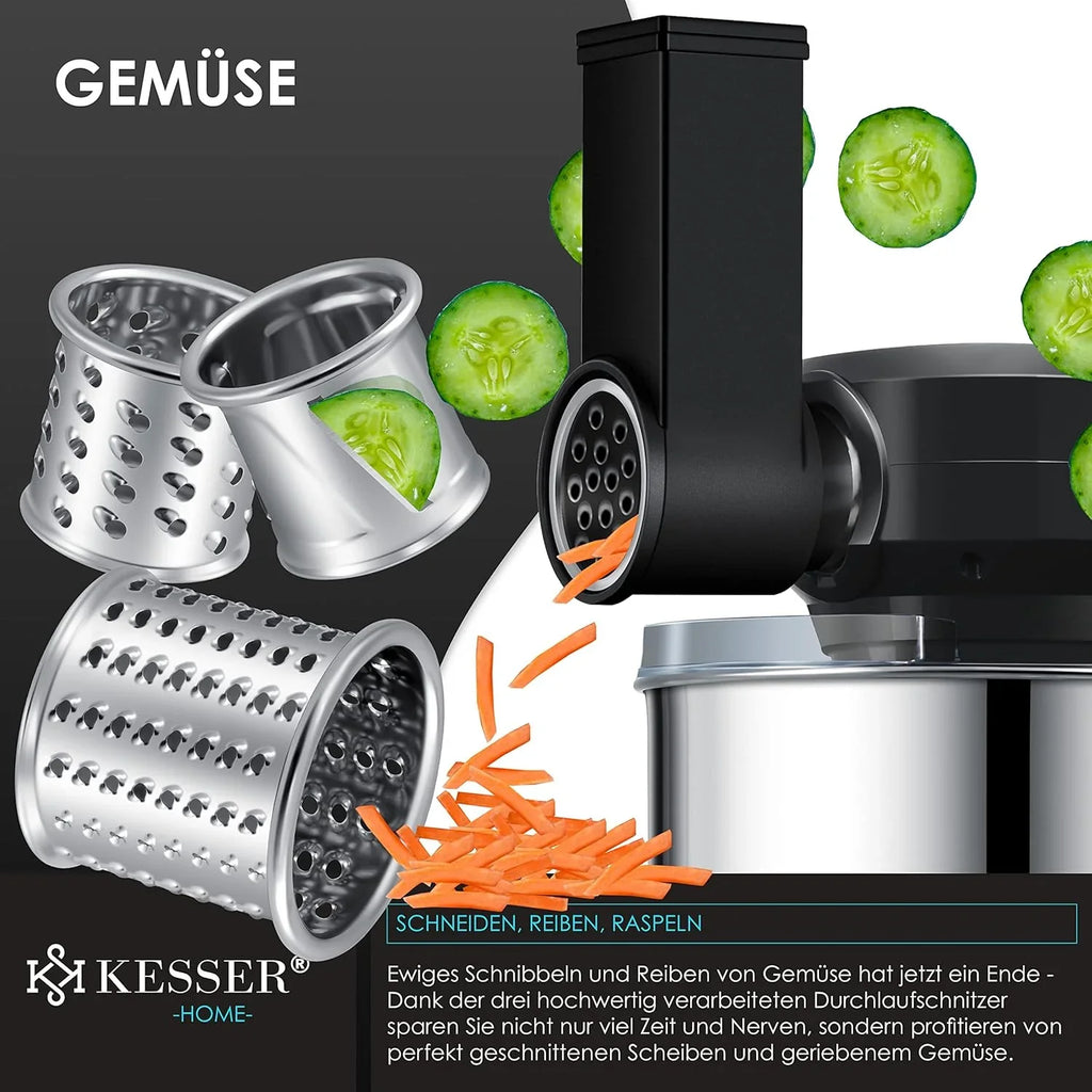 KESSER® 3 in 1 Universal Küchenmaschine K-KM 3000 mit Fleischwolf Knetmaschine Multifunktionale Rührmaschine 5,5L Schüssel mit 3 Rührwerkzeuge, 1,5L Entsafter, Zubehör-Set, Pasta & Gebäckformen