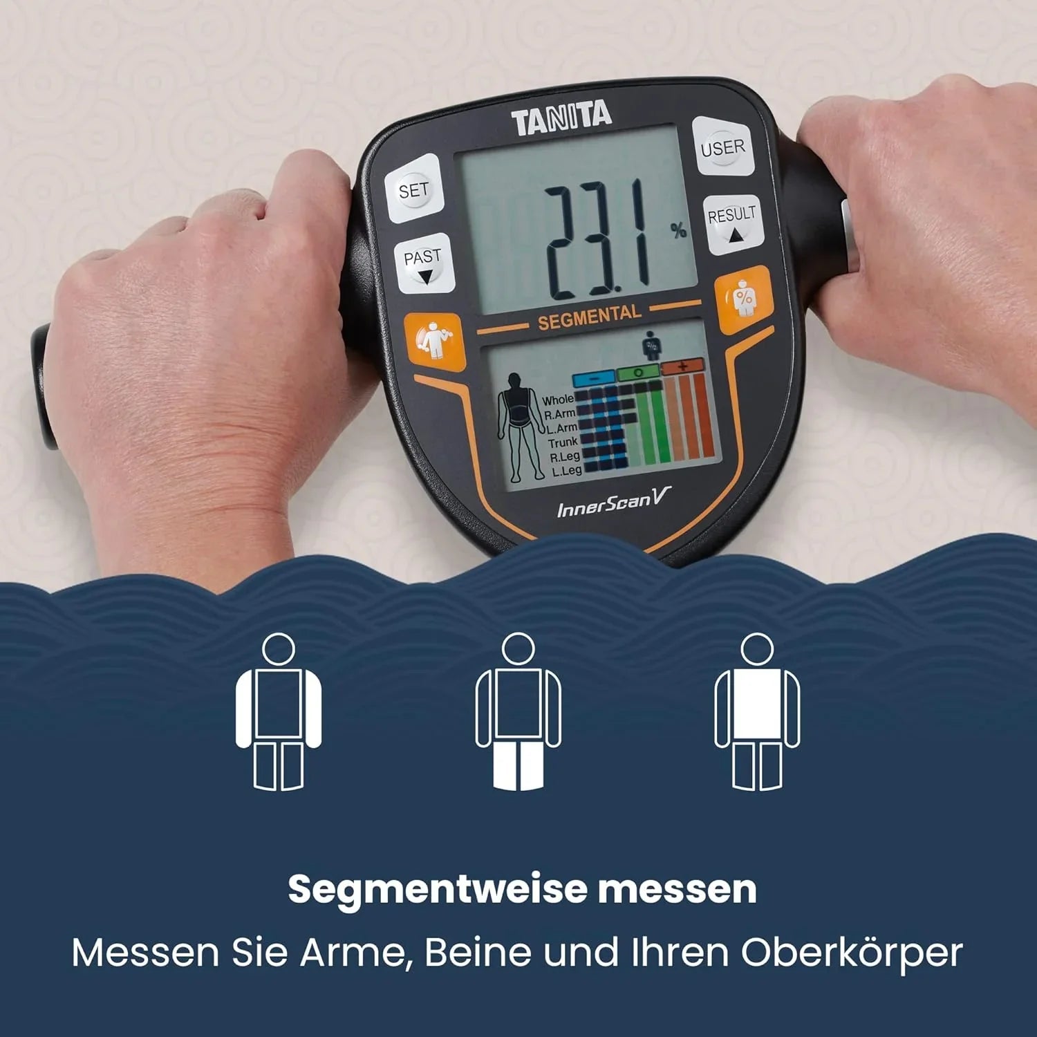TANITA BC-545N Segment-Körperzusammensetzungswaage On Screen Messwerte pro Körperteil 10 Messungen Silber | 1er pack