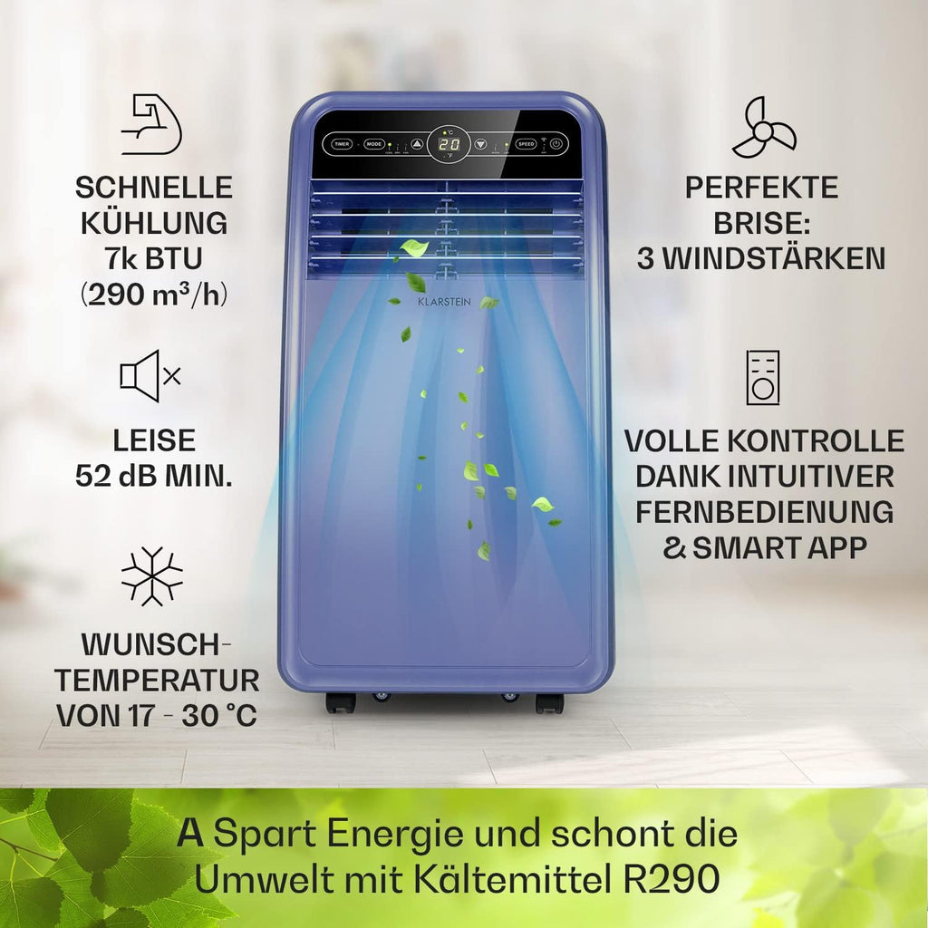 Klarstein Mobile Klimaanlage mit Abluftschlauch, 4-in-1 Klimagerät mit Ventilator, Luftentfeuchter & Nachtmodus, Kleine & Portable Klimaanlage für Wohnung & Büro, App-Steuerung, 12000 BTU