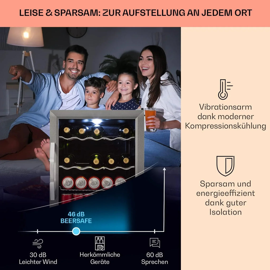 Klarstein Mini Kühlschrank mit Glastür für Zimmer, Getrnkekühlschrank mit Verstellbaren Ablagen, Kleiner 80 Liter, Indoor/Outdoor Kühlschrank Leise