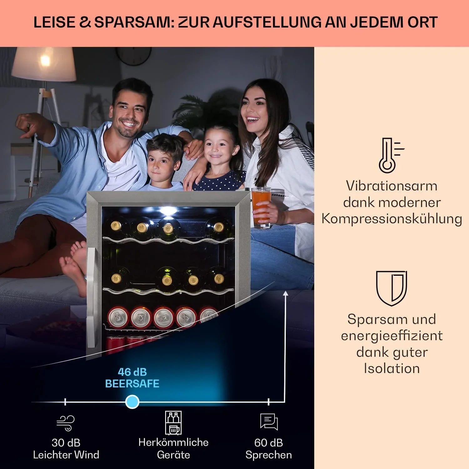 Klarstein Mini Kühlschrank mit Glastür für Zimmer, Getrnkekühlschrank mit Verstellbaren Ablagen, Kleiner 80 Liter, Indoor/Outdoor Kühlschrank Leise