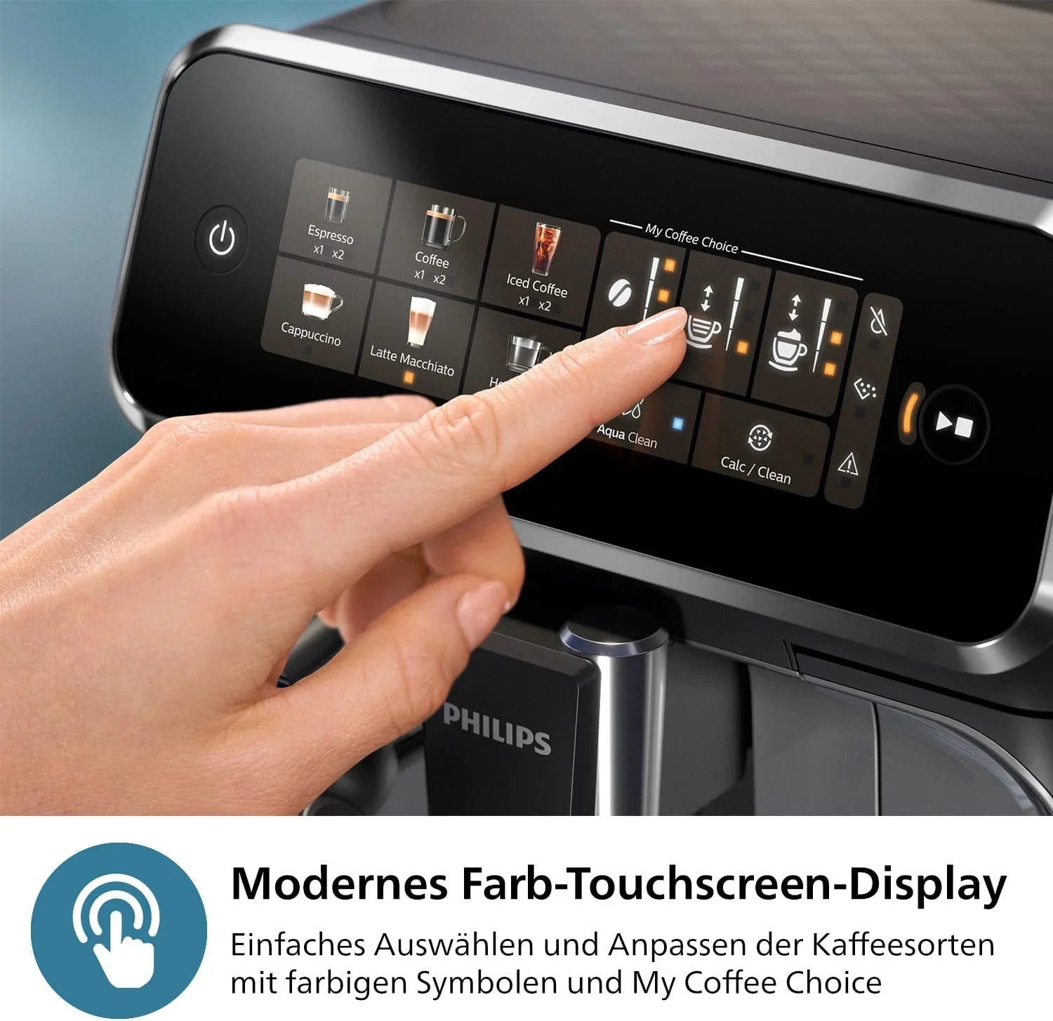 Philips 2300 Serie Vollautomatische Espressomaschine - 4 Getränke, modernes Farb-Touchscreen-Display, LatteGo-Milchsystem, SilentBrew, Keramikmahlwerk, AquaClean-Filter. Weißes Chrom (EP2333/40)