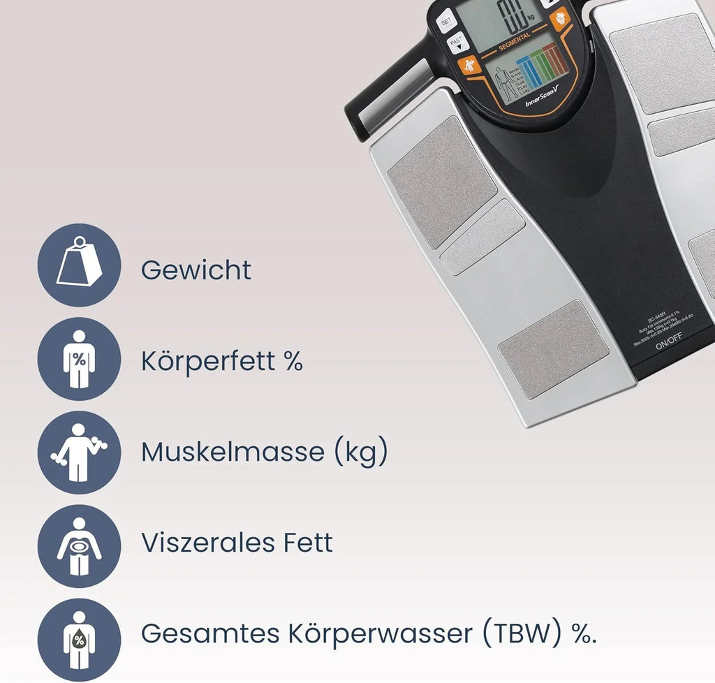 TANITA BC-545N Segment-Körperzusammensetzungswaage On Screen Messwerte pro Körperteil 10 Messungen Silber | 1er pack