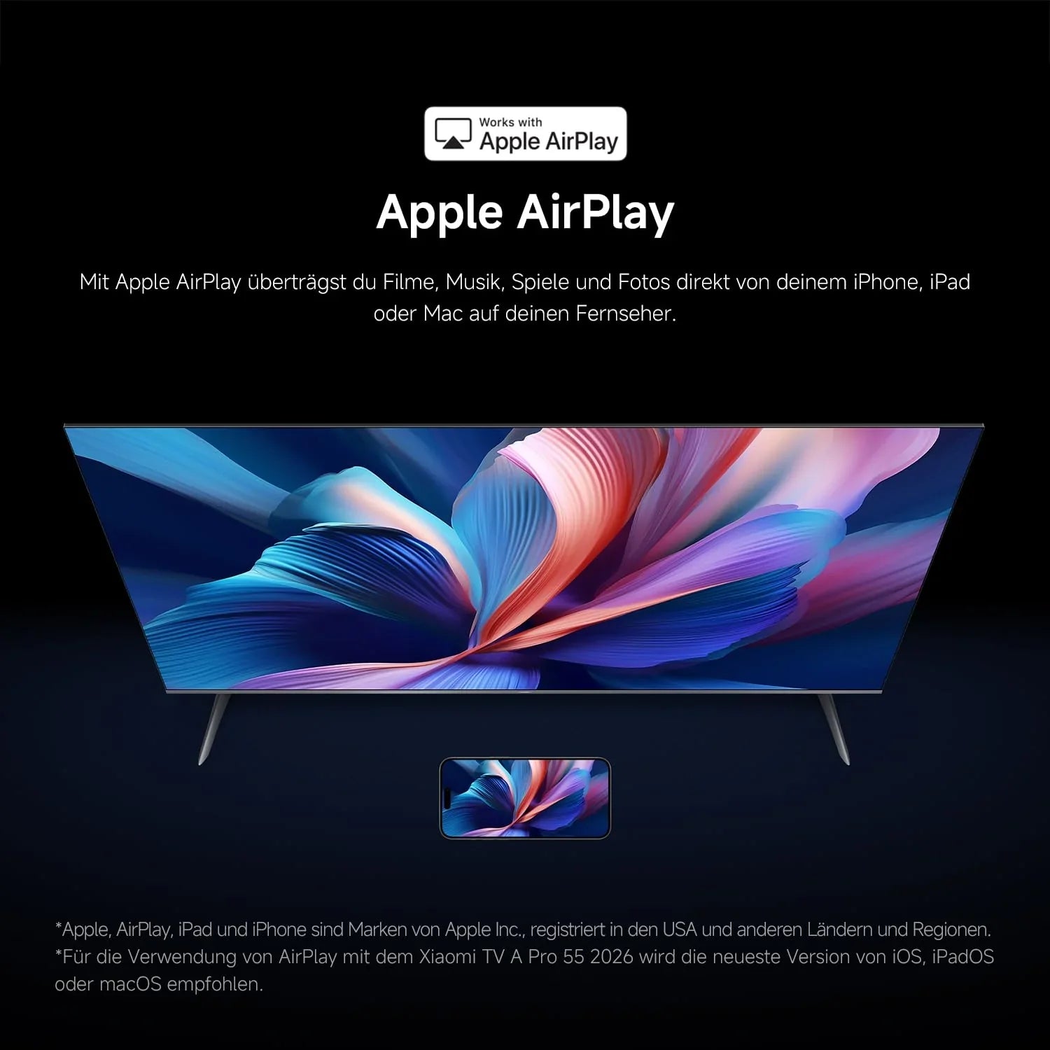 XIAOMI A Pro, 55" (140 cm), 4K UHD QLED, Smart TV, Google TV, Triple Tuner DVB-C/S/S2/T/T2, HDR10+, Game Boost 120Hz, MEMC, Sprachsteuerung mit, 2+8GB, Kompatibel mit Apple Airplay & Google Cast