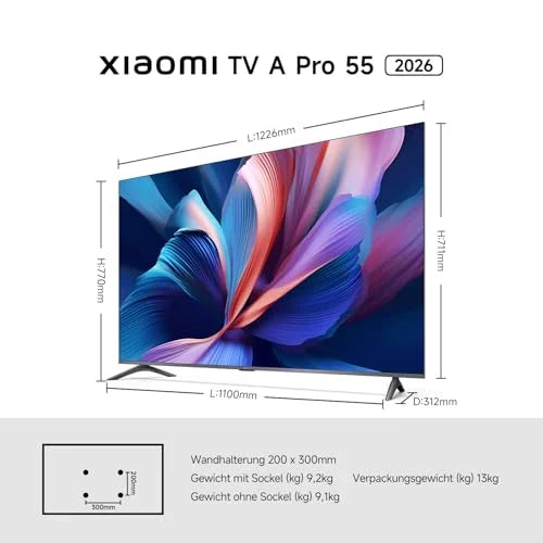 XIAOMI A Pro, 55" (140 cm), 4K UHD QLED, Smart TV, Google TV, Triple Tuner DVB-C/S/S2/T/T2, HDR10+, Game Boost 120Hz, MEMC, Sprachsteuerung mit, 2+8GB, Kompatibel mit Apple Airplay & Google Cast