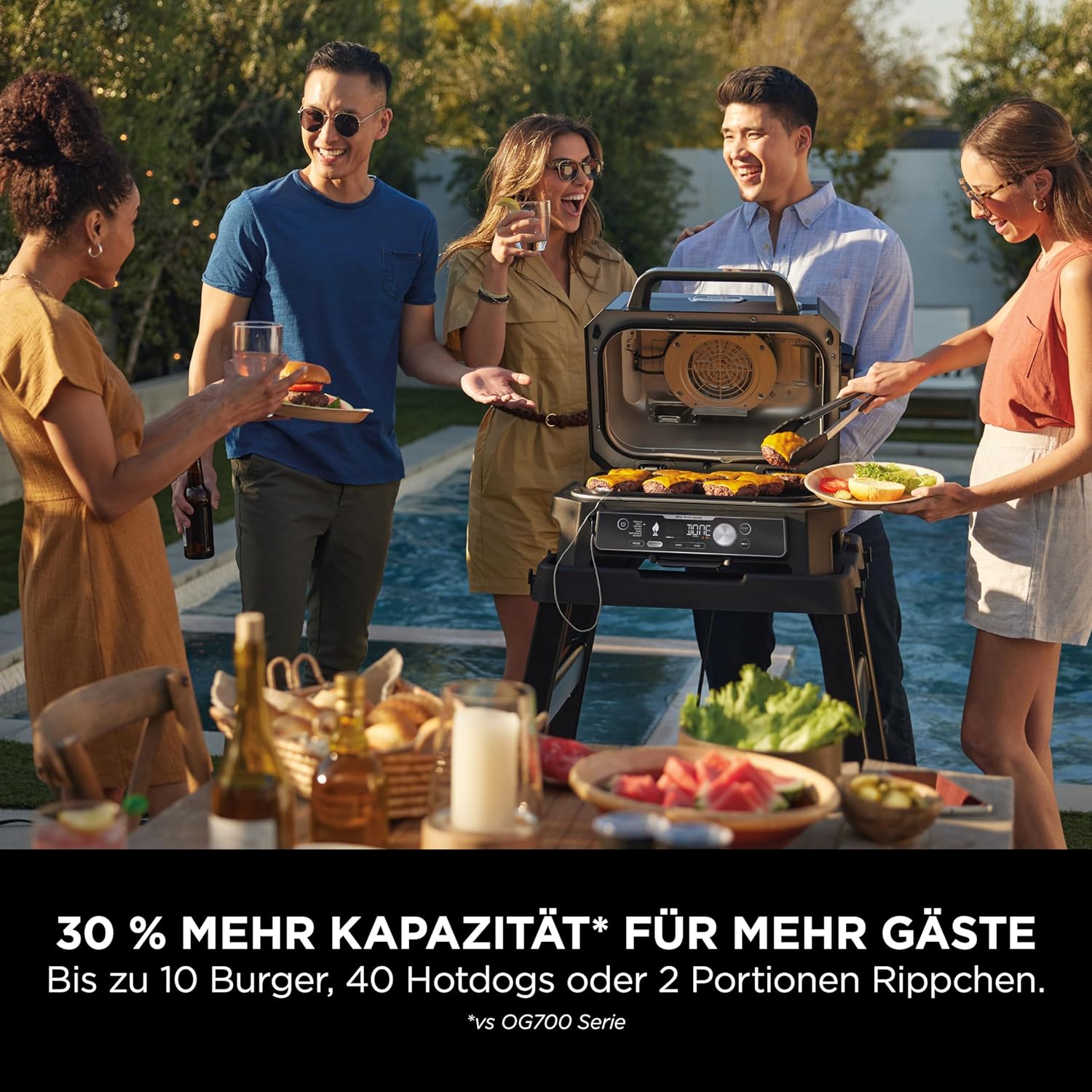 Ninja Woodfire Electric BBQ Grill & Smoker & Air Fryer, 7-in-1 Outdoor BBQ Grill, Air Fry, Smoke, Roast, Bake and more, Weather Resistant, Non-Stick, Portable, Electric, Grey/Black OG701EU