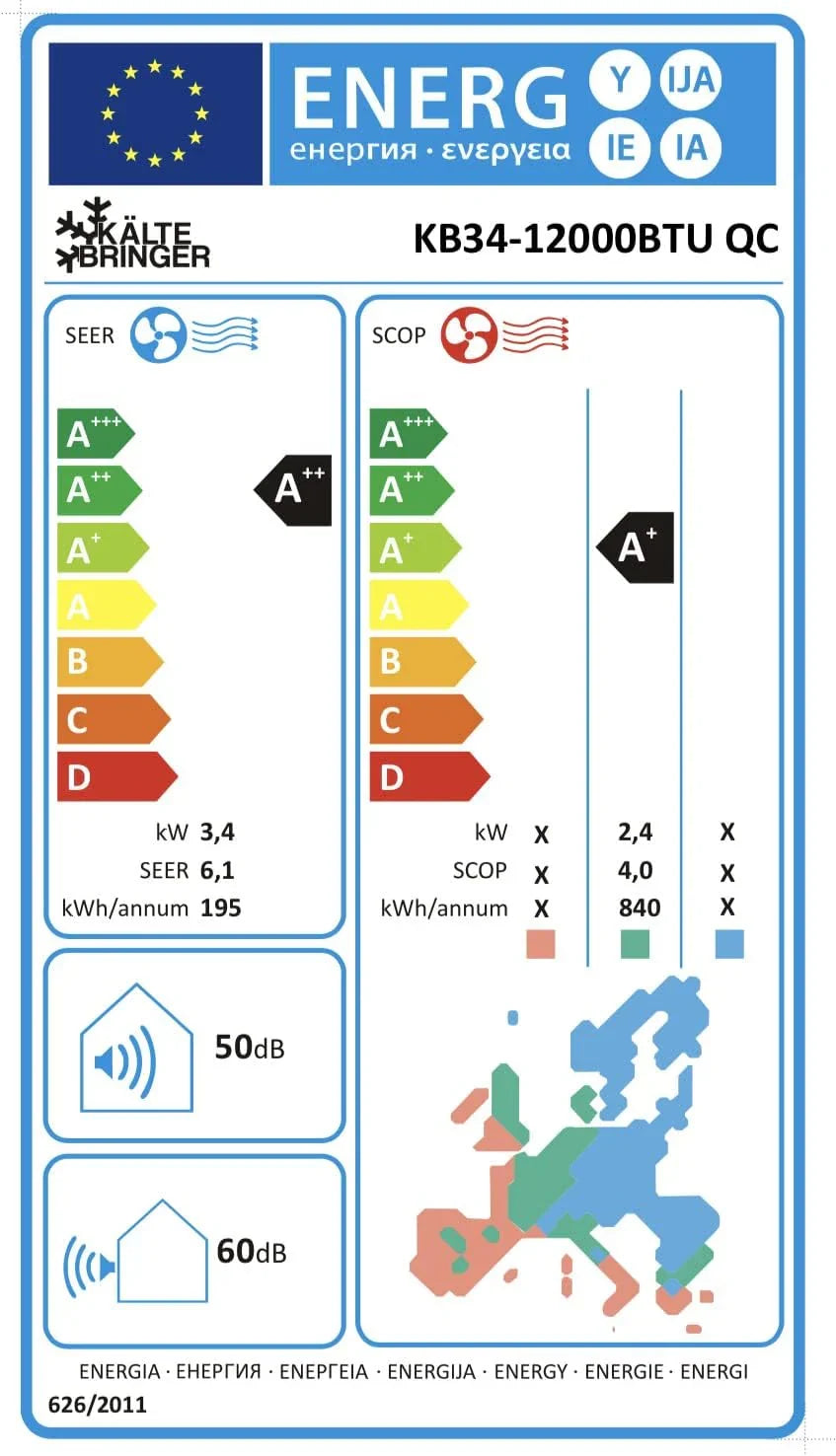 Kältebringer Split Klimaanlage Quick Connect - 12000 BTU (3,4 kW) Klimagerät mit Heizfunktion, WiFi & App, bis 91qm, sehr leise - 5m Kupferleitung, Kältemittel R32, Montagematerial, Wandhalterung