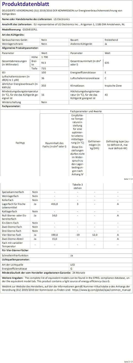 LG GSGV81PYLL Side by Side Kühlschrank, Klasse E, 635 L, Instaview, Kühlschrank mit Gefrierfach, Eis-, Crushed Ice- Wasserspender, Total NoFrost, Smart Inverter Kompressor, Wi-Fi