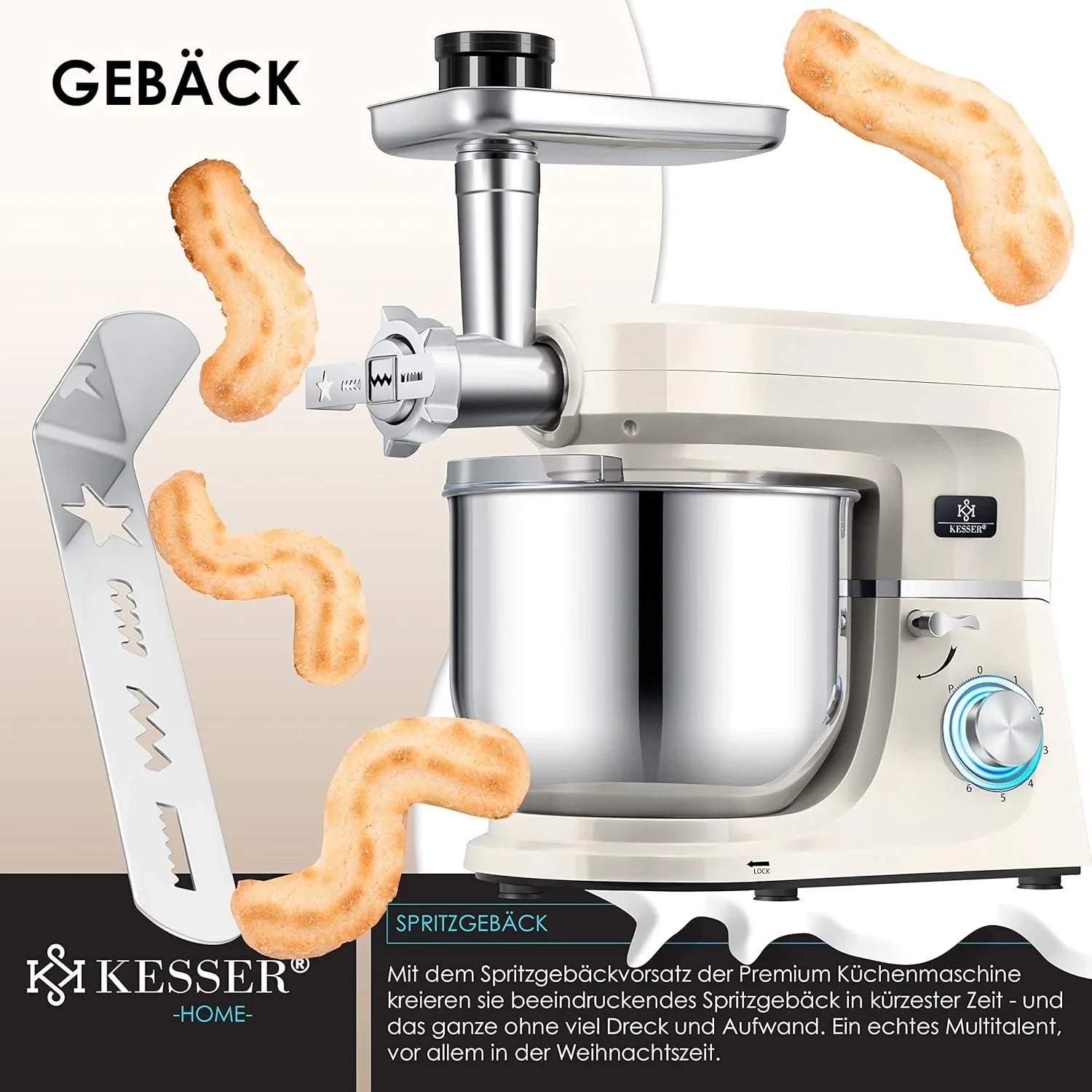 KESSER® 3 in 1 Universal Küchenmaschine K-KM 3000 mit Fleischwolf Knetmaschine Multifunktionale Rührmaschine 5,5L Schüssel mit 3 Rührwerkzeuge, 1,5L Entsafter, Zubehör-Set, Pasta & Gebäckformen