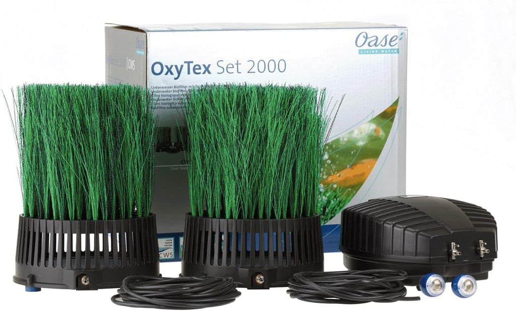 OASE 50249 Teichbelüfter OxyTex Set 1000, Teichbelüftung, Sauerstoffversorgung, Belüftungspumpe, Filtermedium, erhöht Filterleistung um bis zu 25%