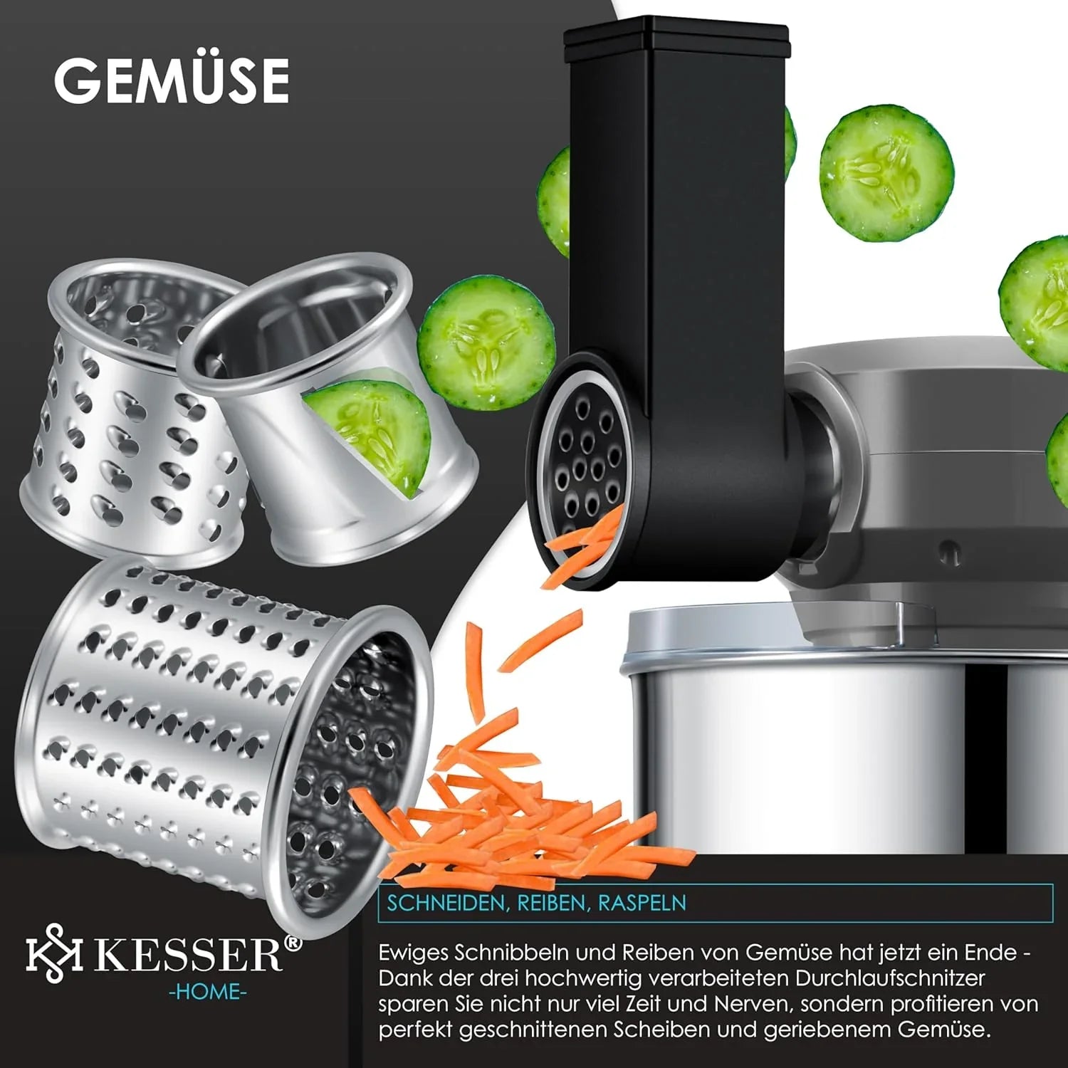 KESSER® 3 in 1 Universal Küchenmaschine K-KM 3000 mit Fleischwolf Knetmaschine Multifunktionale Rührmaschine 5,5L Schüssel mit 3 Rührwerkzeuge, 1,5L Entsafter, Zubehör-Set, Pasta & Gebäckformen