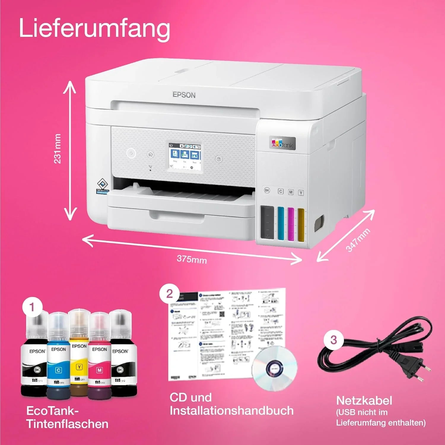 Epson EcoTank ET-4800 A4-Multifunktions-Wi-Fi-Tintentankdrucker, mit einem im Lieferumfang enthaltenen Vorrat an Tinten bis zu 3 Jahren