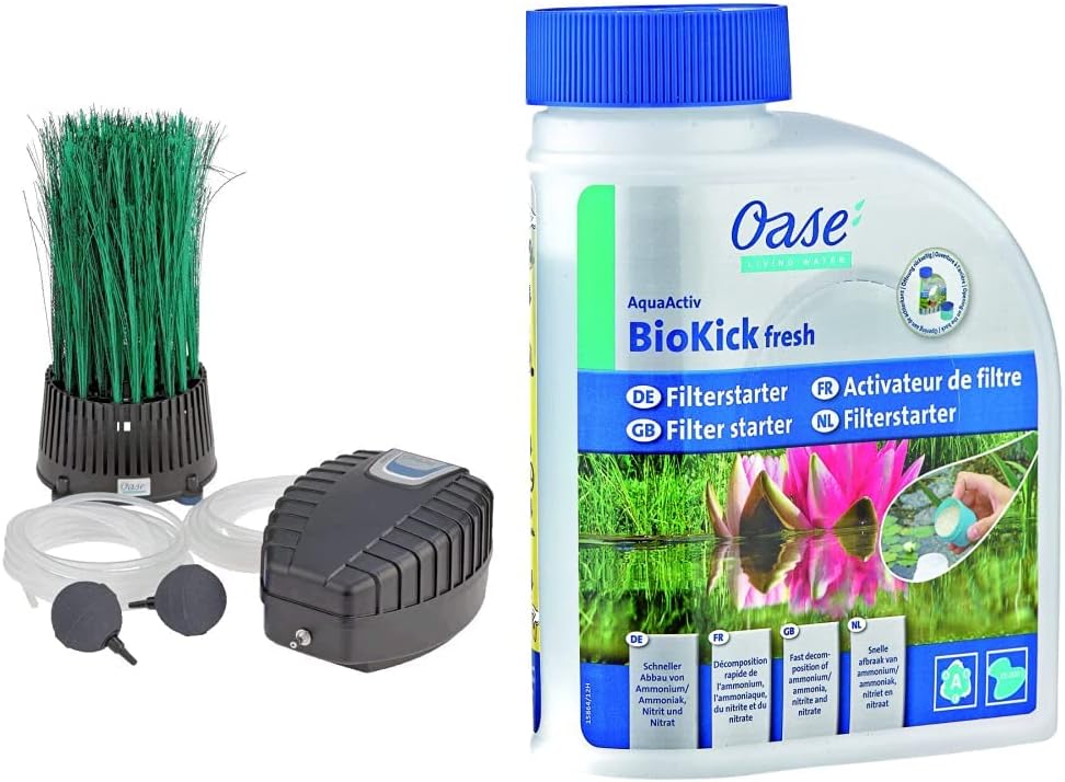 OASE 50249 Teichbelüfter OxyTex Set 1000, Teichbelüftung, Sauerstoffversorgung, Belüftungspumpe, Filtermedium, erhöht Filterleistung um bis zu 25%