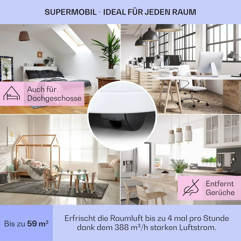 Klarstein Mobile Klimaanlage mit Abluftschlauch, 5-in-1 Klimagerät, Ventilator, Luftentfeuchter, Luftreiniger & Nachtmodus, App-Steuerung, Kleine & Portable, für Wohnung & Büro, 12000 BTU