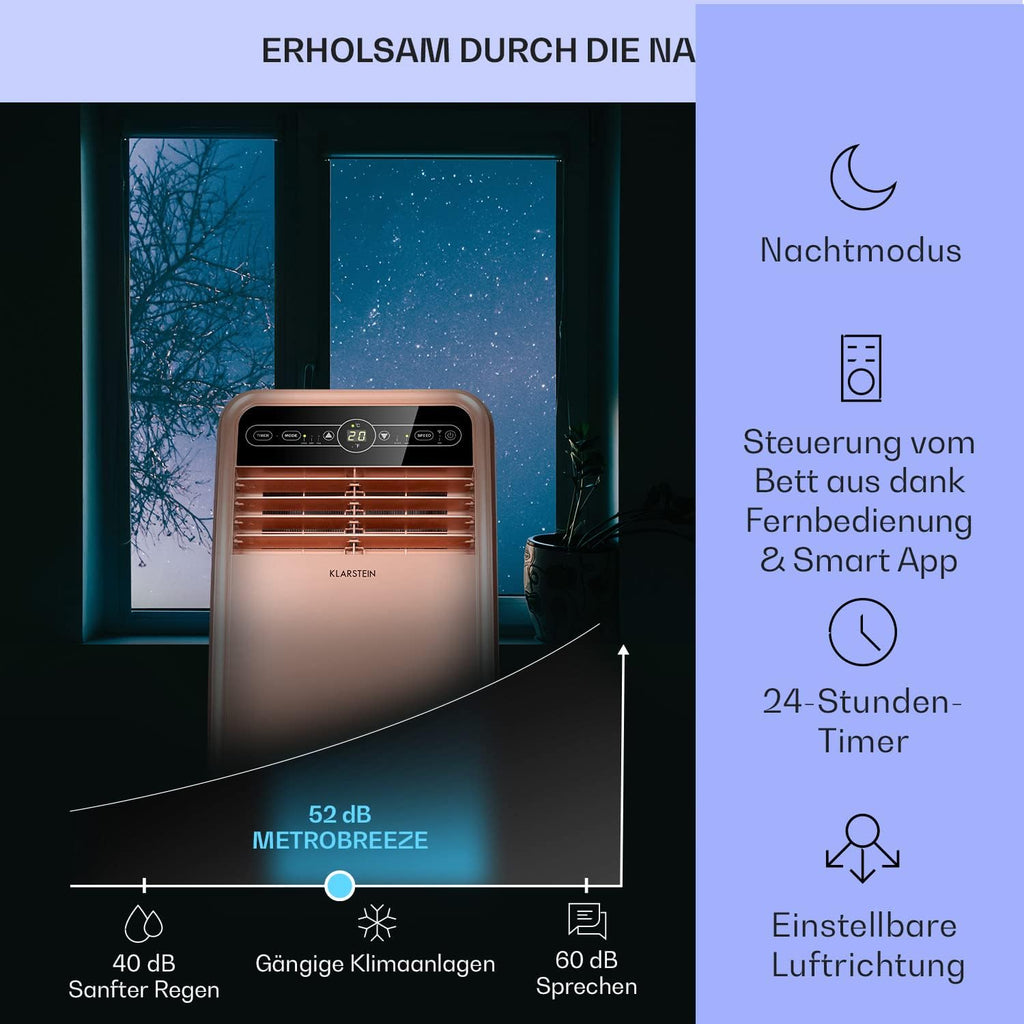 Klarstein Mobile Klimaanlage mit Abluftschlauch, 4-in-1 Klimagerät mit Ventilator, Luftentfeuchter & Nachtmodus, Kleine & Portable Klimaanlage für Wohnung & Büro, App-Steuerung, 12000 BTU