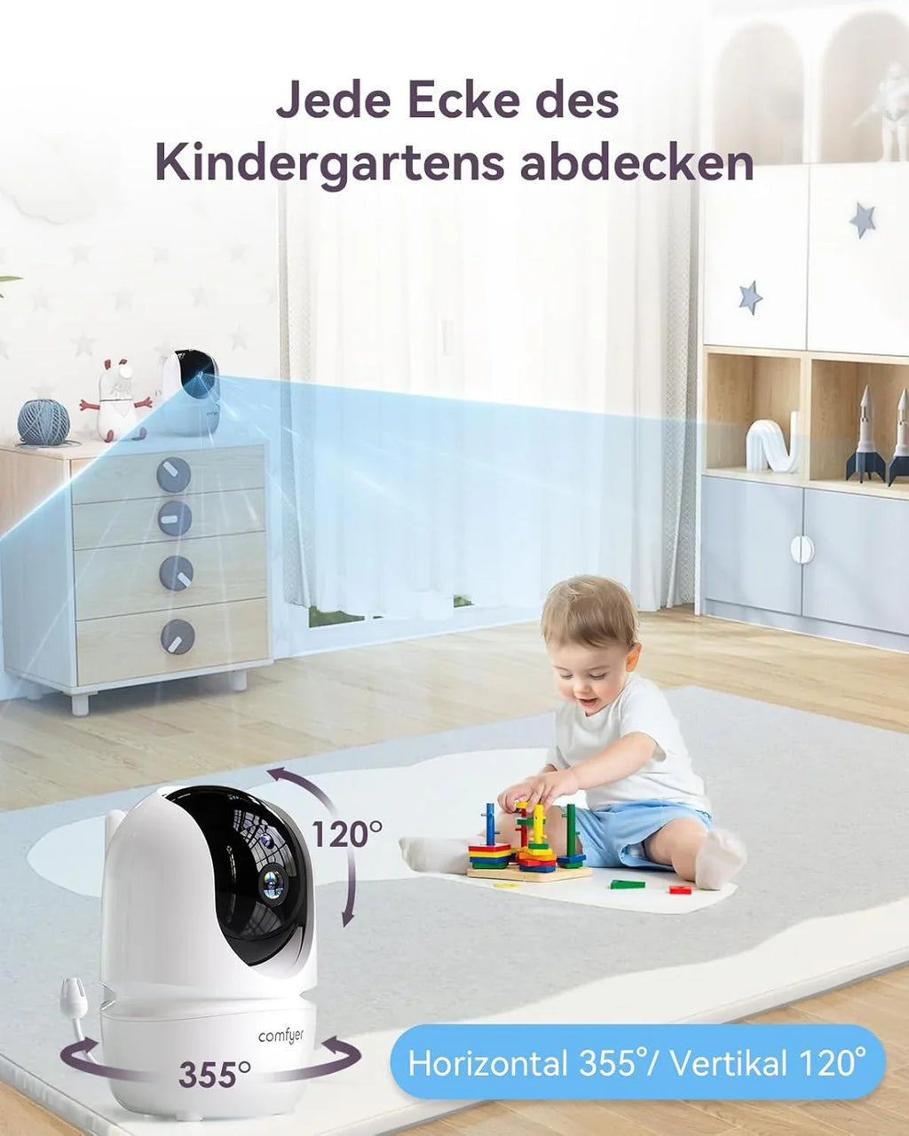 Comfyer Split-Screen Babyphone mit 2 Kameras, 7 HD 720P Video Babyphone ohne WLAN mit Halterung, IR-Nachtsicht Weitwinkelobjektiv Vox-Modus 2-Wege-Audio 960 Fuß Reichweite Videoüberwachungsgeräte