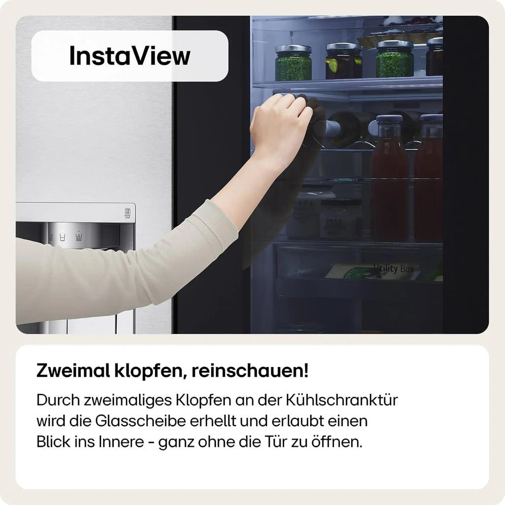 LG GSGV81PYLL Side by Side Kühlschrank, Klasse E, 635 L, Instaview, Kühlschrank mit Gefrierfach, Eis-, Crushed Ice- Wasserspender, Total NoFrost, Smart Inverter Kompressor, Wi-Fi