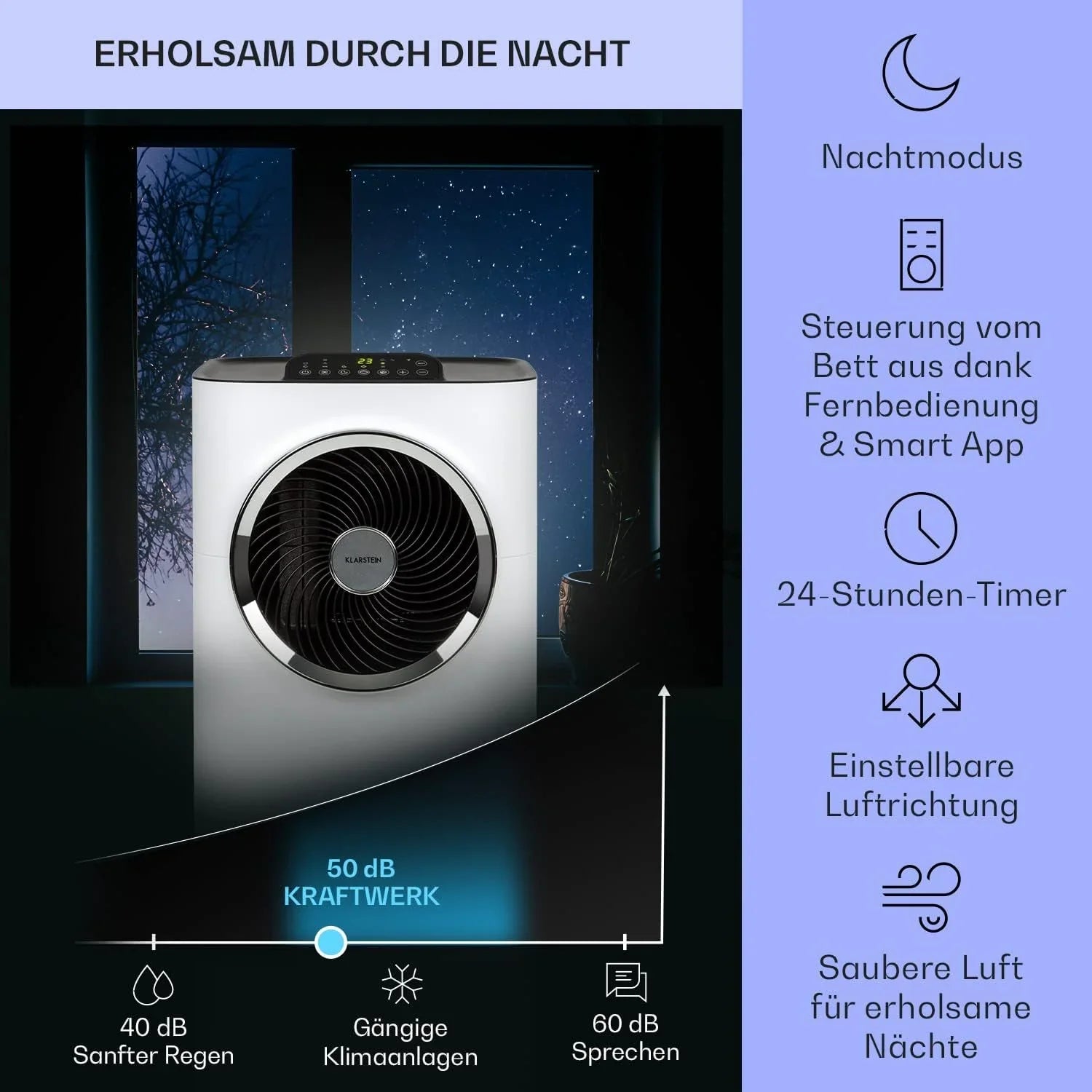 Klarstein Mobile Klimaanlage mit Abluftschlauch, 5-in-1 Klimagerät, Ventilator, Luftentfeuchter, Luftreiniger & Nachtmodus, App-Steuerung, Kleine & Portable, für Wohnung & Büro, 12000 BTU