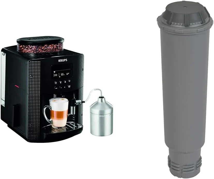 Krups Essential Kaffeevollautomat mit Milchschlauch, 2-Tassen-Funktion, LCD-Display, Einfache Reinigung, Kaffeemaschine, TÜV-Siegel, Schwarz, EA816031