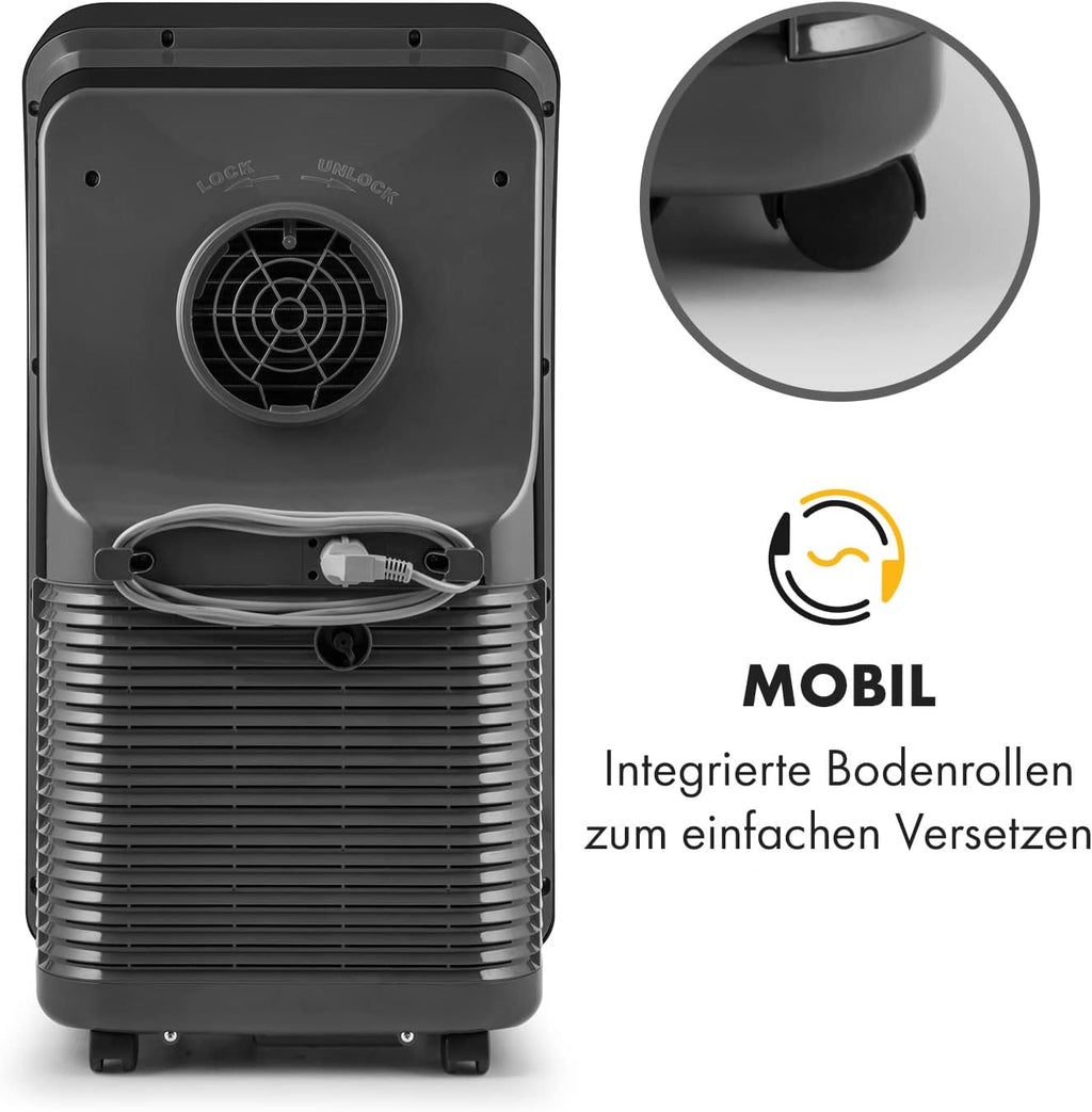 Klarstein Mobile Klimaanlage mit Abluftschlauch, 4-in-1 Klimagerät mit Ventilator, Luftentfeuchter & Nachtmodus, Kleine & Portable Klimaanlage für Wohnung & Büro, App-Steuerung, 12000 BTU