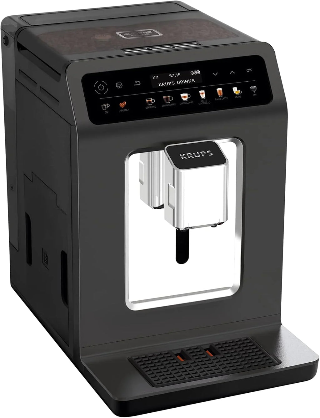 Krups Evidence One Kaffeevollautomat mit Milchschlauch, 12 Getränke, 2-Tassen-Funktion, Farbdisplay, Kaffeemaschine, TÜV-Siegel, Schwarz, EA895N10, Meteor Graphit