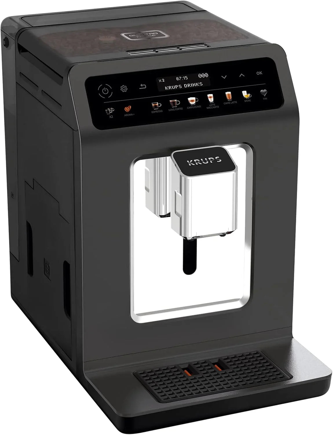 Krups Evidence One Kaffeevollautomat mit Milchschlauch, 12 Getränke, 2-Tassen-Funktion, Farbdisplay, Kaffeemaschine, TÜV-Siegel, Schwarz, EA895N10, Meteor Graphit