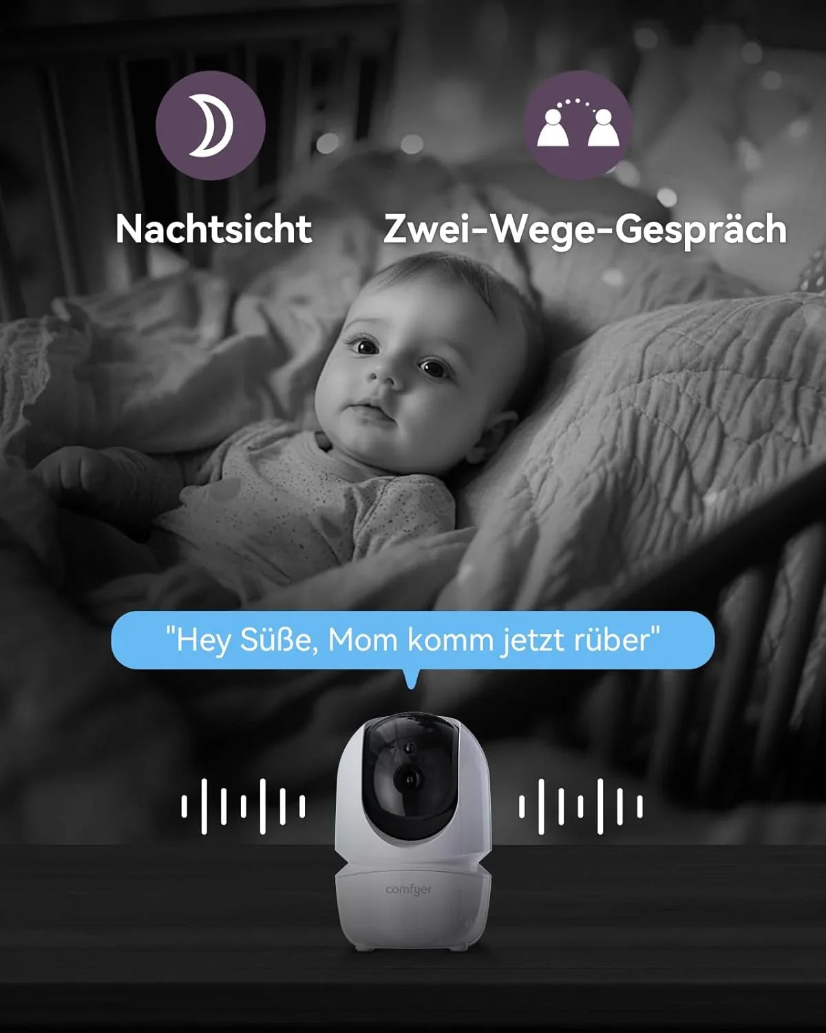 Comfyer Split-Screen Babyphone mit 2 Kameras, 7 HD 720P Video Babyphone ohne WLAN mit Halterung, IR-Nachtsicht Weitwinkelobjektiv Vox-Modus 2-Wege-Audio 960 Fuß Reichweite Videoüberwachungsgeräte