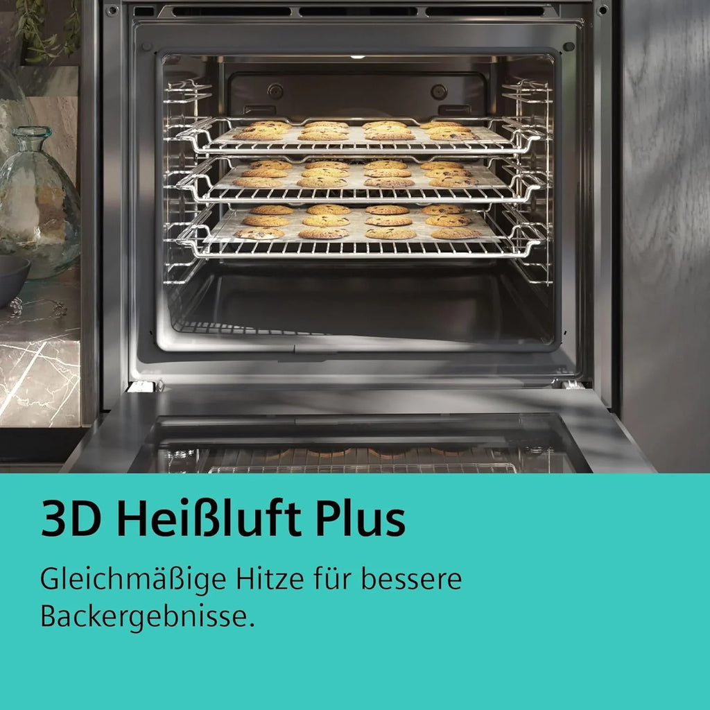 Siemens EQ211KAAB Einbau-Herd-Set iQ300, Integrierbare Herd-Kochfeld-Kombination 60 cm breit, Schnellaufheizung, granit Glanz Emaille, 3D Heißluft, Bräterzone, Schwarz