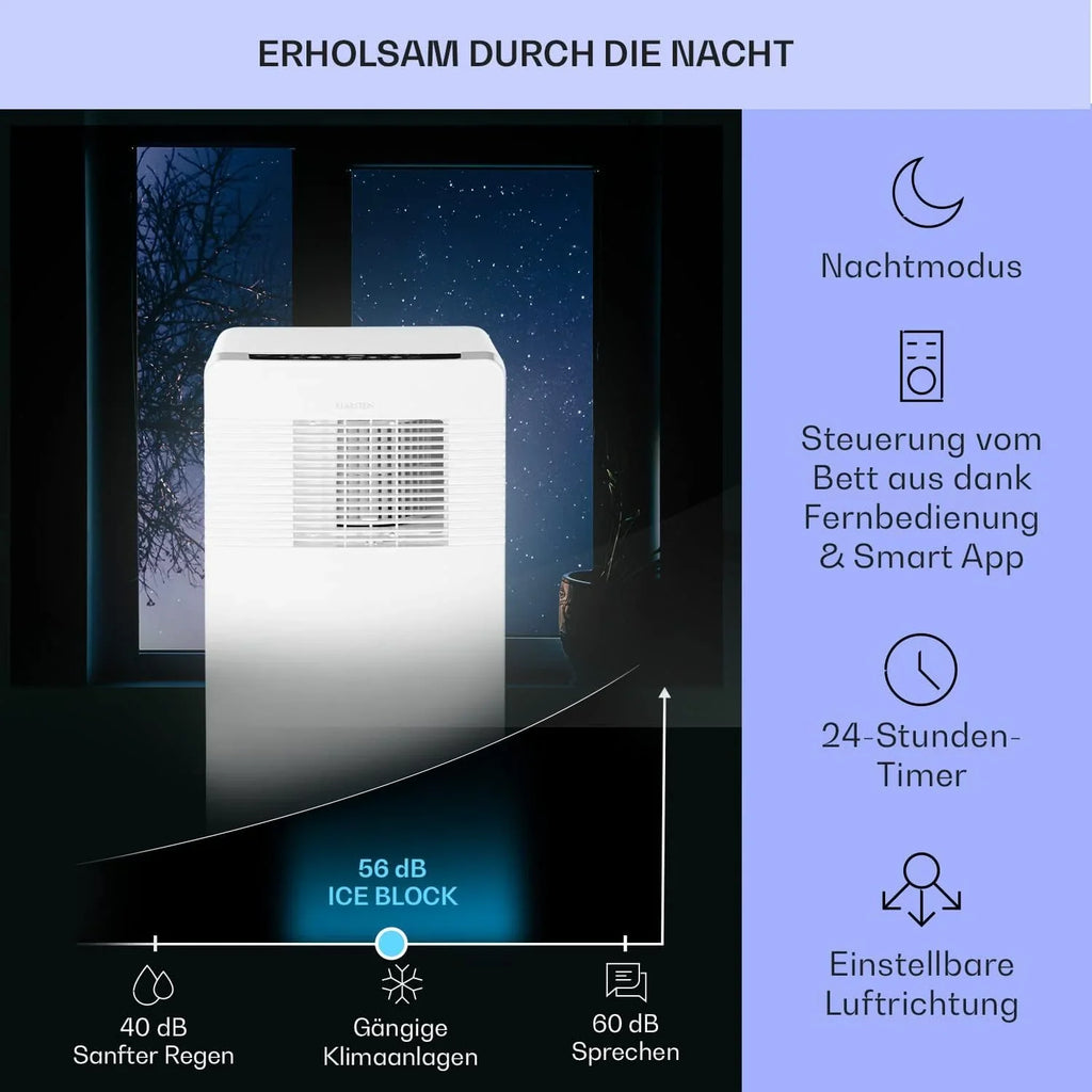 Klarstein Mobile Klimaanlage mit Abluftschlauch, 3-in-1 Klimagerät mit Ventilator, Luftentfeuchter & Nachtmodus, Kleine & Portable Klimaanlage für Wohnung & Büro, 12000 BTU Niedrig Verbrauch