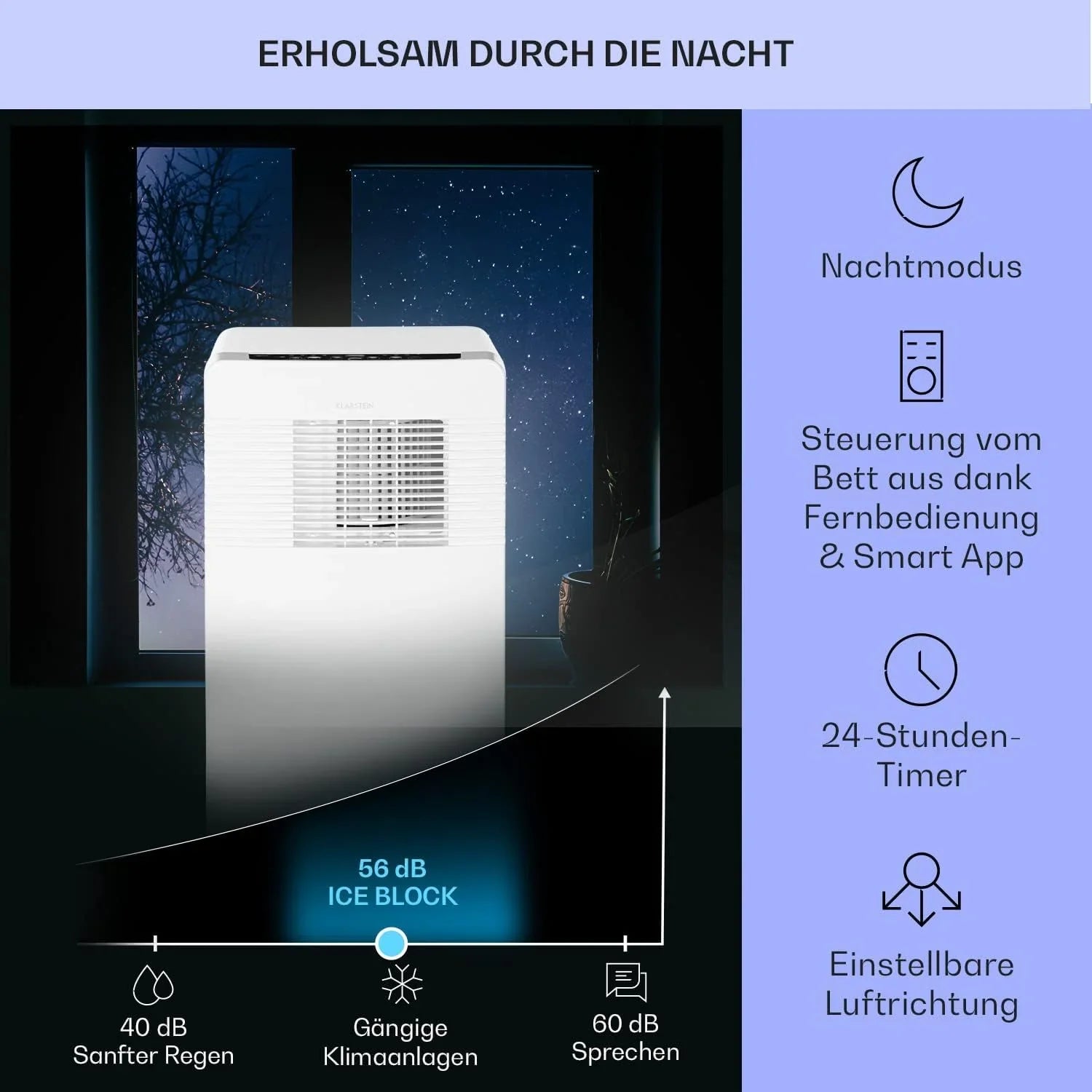 Klarstein Mobile Klimaanlage mit Abluftschlauch, 3-in-1 Klimagerät mit Ventilator, Luftentfeuchter & Nachtmodus, Kleine & Portable Klimaanlage für Wohnung & Büro, 12000 BTU Niedrig Verbrauch