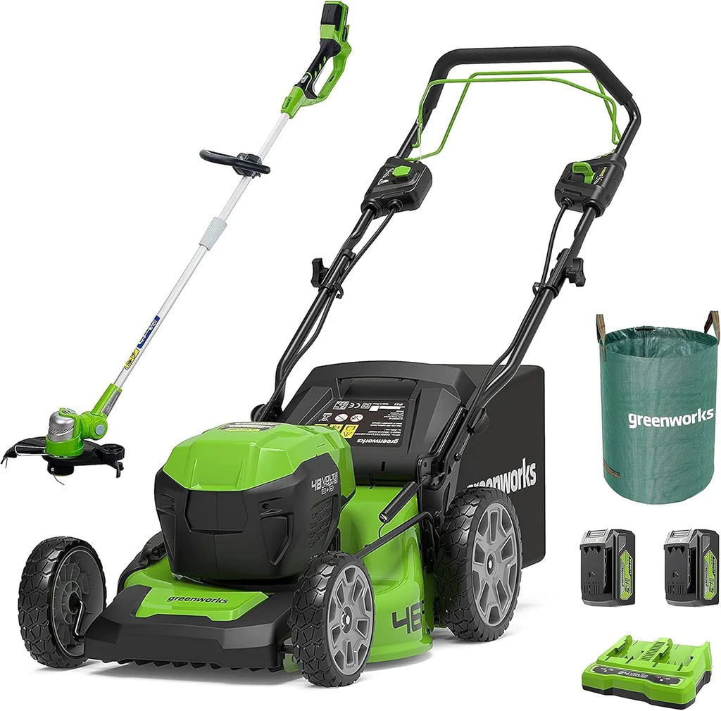 Greenworks 48V (2x24V) Selbstfahrender Akku Rasenmher für groe Flchen bis zu 480m, 46cm Schnittbreite, 55L Sack PLUS zwei 4Ah-Akkus und Doppelladegert GD24X2LM46SPK4X