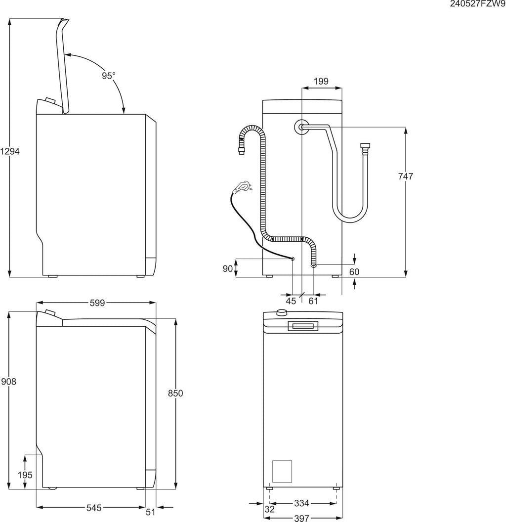 AEG Waschmaschine Toplader, Serie 6000 ProSense: Mengenautomatik, 6 kg, EEKL A, SoftOpening Trommeldeckelöffnung, Wasserschutzalarm, Wasserstoppschlauch, Inverter Motor, 1400 U/min, LTR6A41460