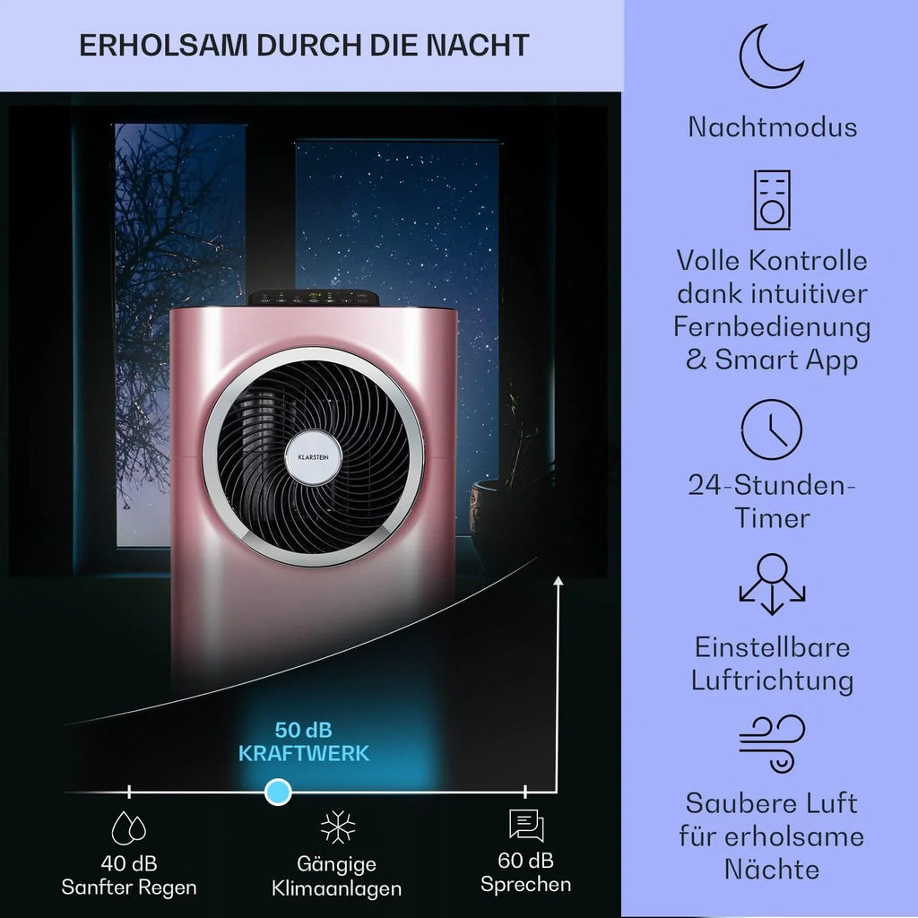 Klarstein Mobile Klimaanlage mit Abluftschlauch, 5-in-1 Klimagerät, Ventilator, Luftentfeuchter, Luftreiniger & Nachtmodus, App-Steuerung, Kleine & Portable, für Wohnung & Büro, 12000 BTU