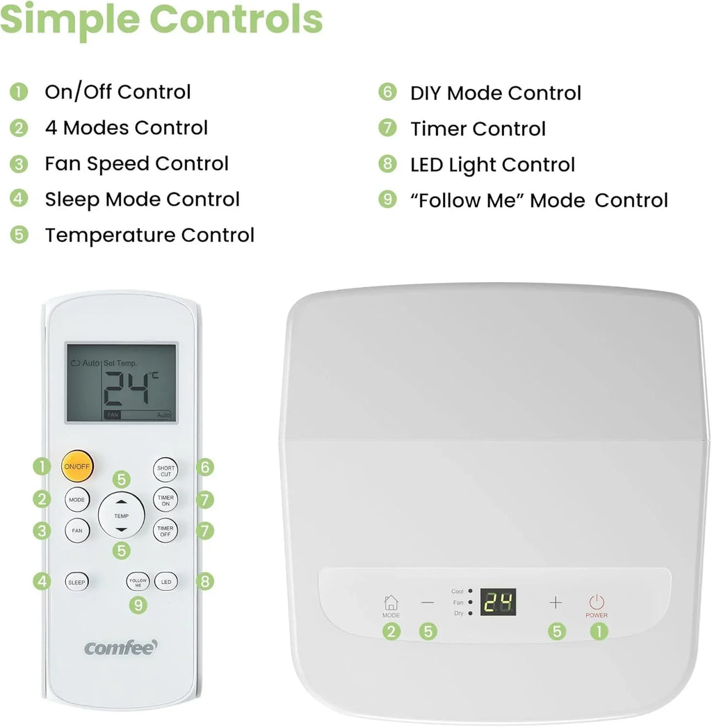 Comfee Mobiles Klimagerät MPPH-09CRN7, 9000 BTU 2,6kW, Kühlen&Ventilieren&Entfeuchten, Raumgröße bis 88m³(33㎡), Mobile Klimaanlage mit Abluftschlauch