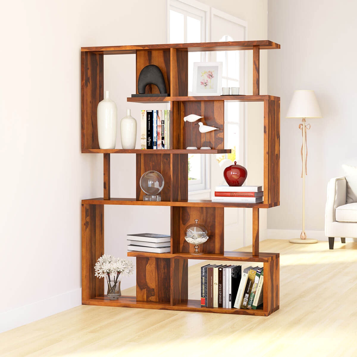 Bibliothèque Géométrique Bois Sheesham