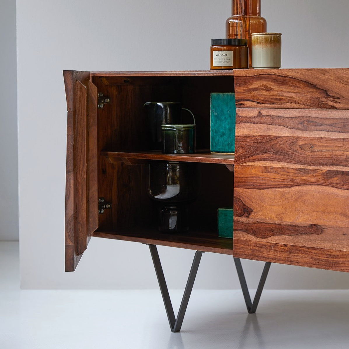 Buffet de Rangement Bois Massif Sheesham Style Moderne 175cm