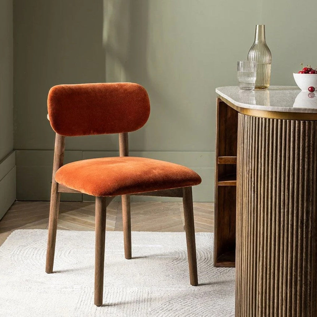Chaise de Salle à Manger Bois de Mangue Massif avec Assise Velours