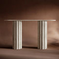 Console Ovale en Pierre de Travertin - Base Colonne à Rainures Verticales - 170 cm