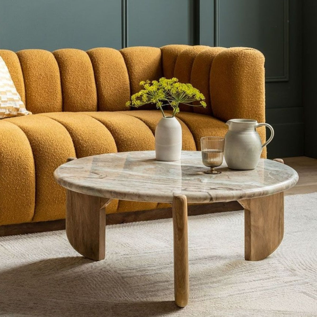 Table Basse en Bois de Mangouvier et Marbre - Plateau en Marbre Naturel - Marbre Naturel