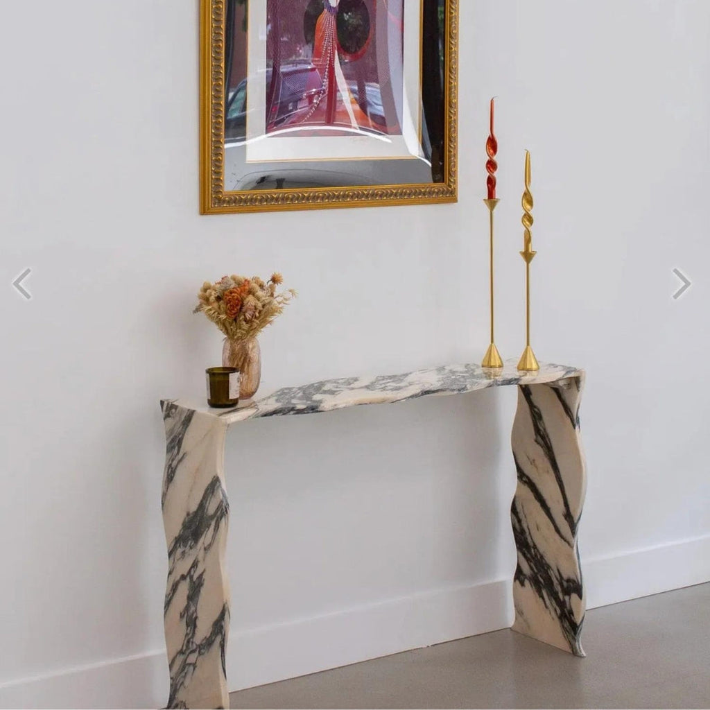 Table Console en Marbre Poli - Design Élégant pour Entrée ou Salon - Marbre Blanc