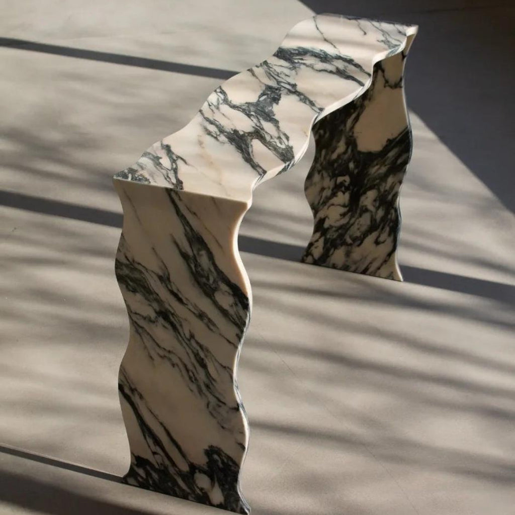 Table Console en Marbre Poli - Design Élégant pour Entrée ou Salon - Marbre Noir