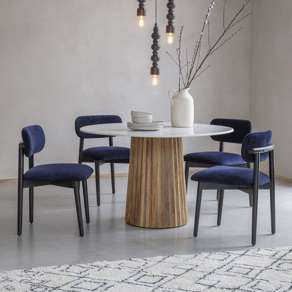 Table à Manger Ronde Bois de Mangue Massif avec Plateau Marbre 120cm