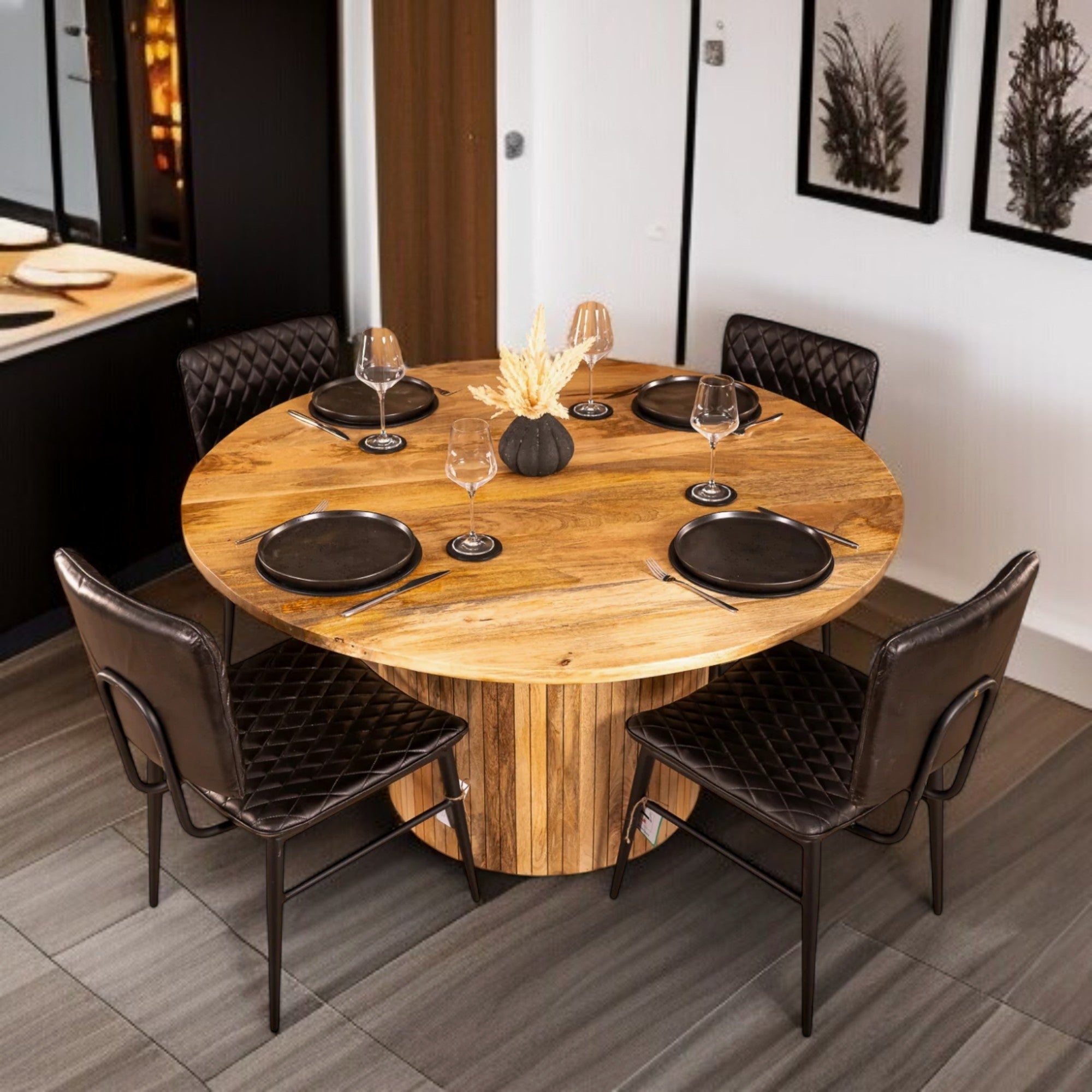 Table à Manger Ronde Style Art Déco avec Pied Flûté