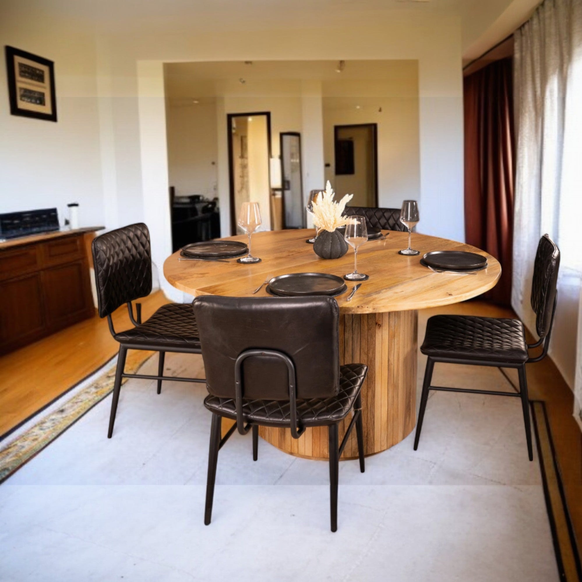 Table à Manger Ronde Style Art Déco avec Pied Flûté
