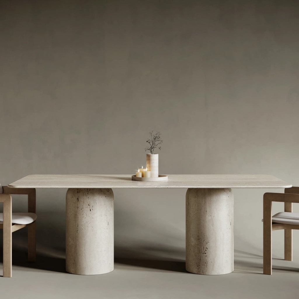 Table Rectangulaire en Pierre de Travertin - Pièce Unique aux Veines Naturelles - 160 cm
