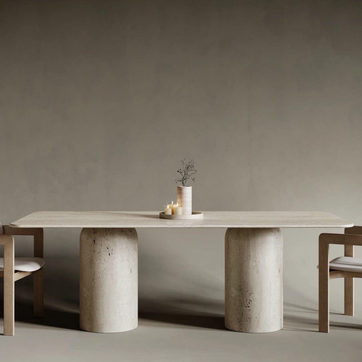 Table Rectangulaire en Pierre de Travertin - Pièce Unique aux Veines Naturelles - 160 cm