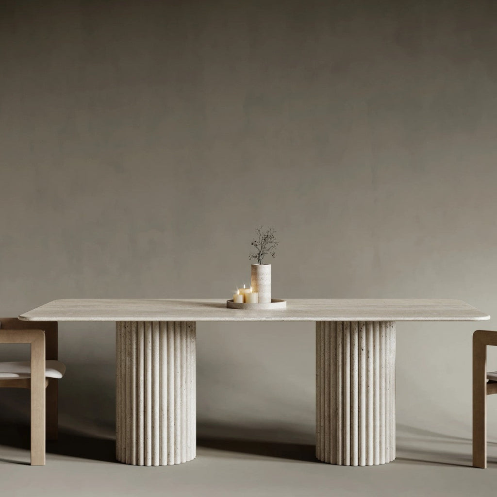 Table de Salle à Manger Rectangulaire en Pierre de Travertin - Plateau Massif - 160 cm